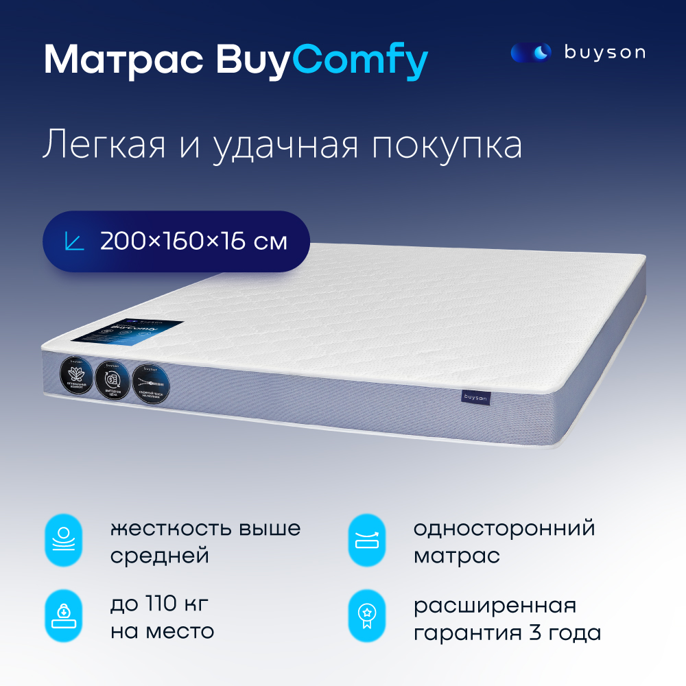 Матрас buyson BuyComfy, зависимые пружины, 200х160 см